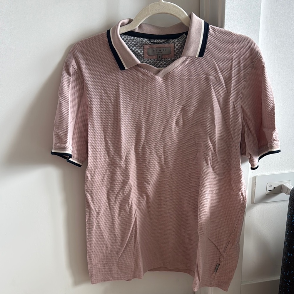 Ted Baker Pink Polo Shirt with Striped Collar